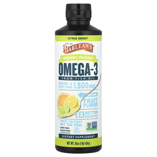 Barleans Omega-3 Fish Oil Supplement, 16 oz, Citrus Sorbet - Image 1