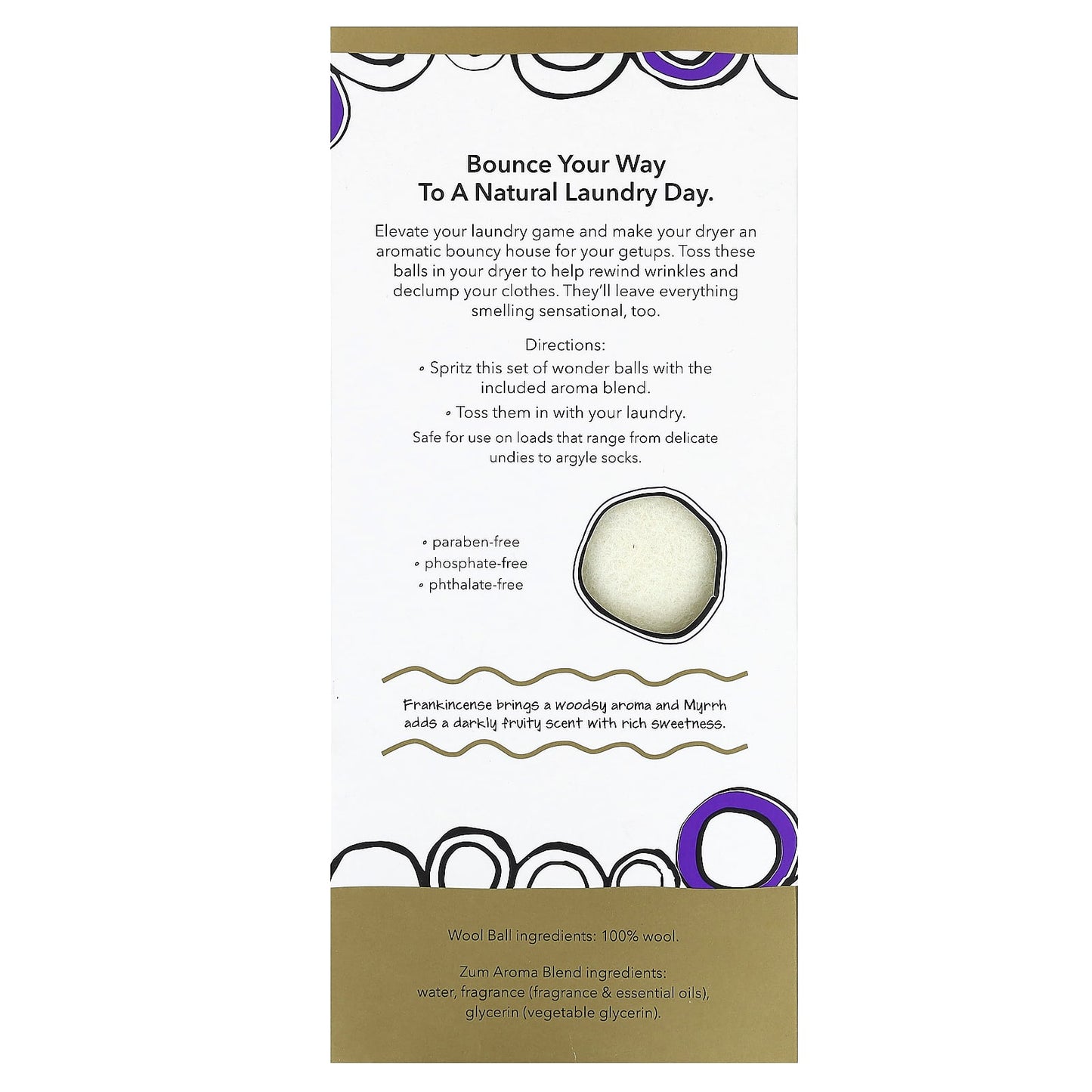 ZUM, Wool Dryer Balls with Aroma Blend, Frankincense & Myrrh, 4 Pieces - Image 2