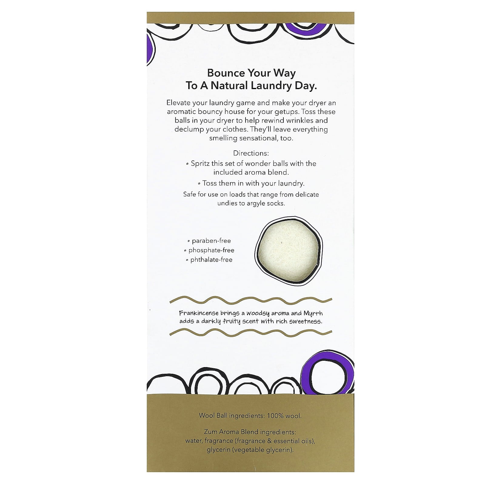 ZUM, Wool Dryer Balls with Aroma Blend, Frankincense & Myrrh, 4 Pieces - Image 2