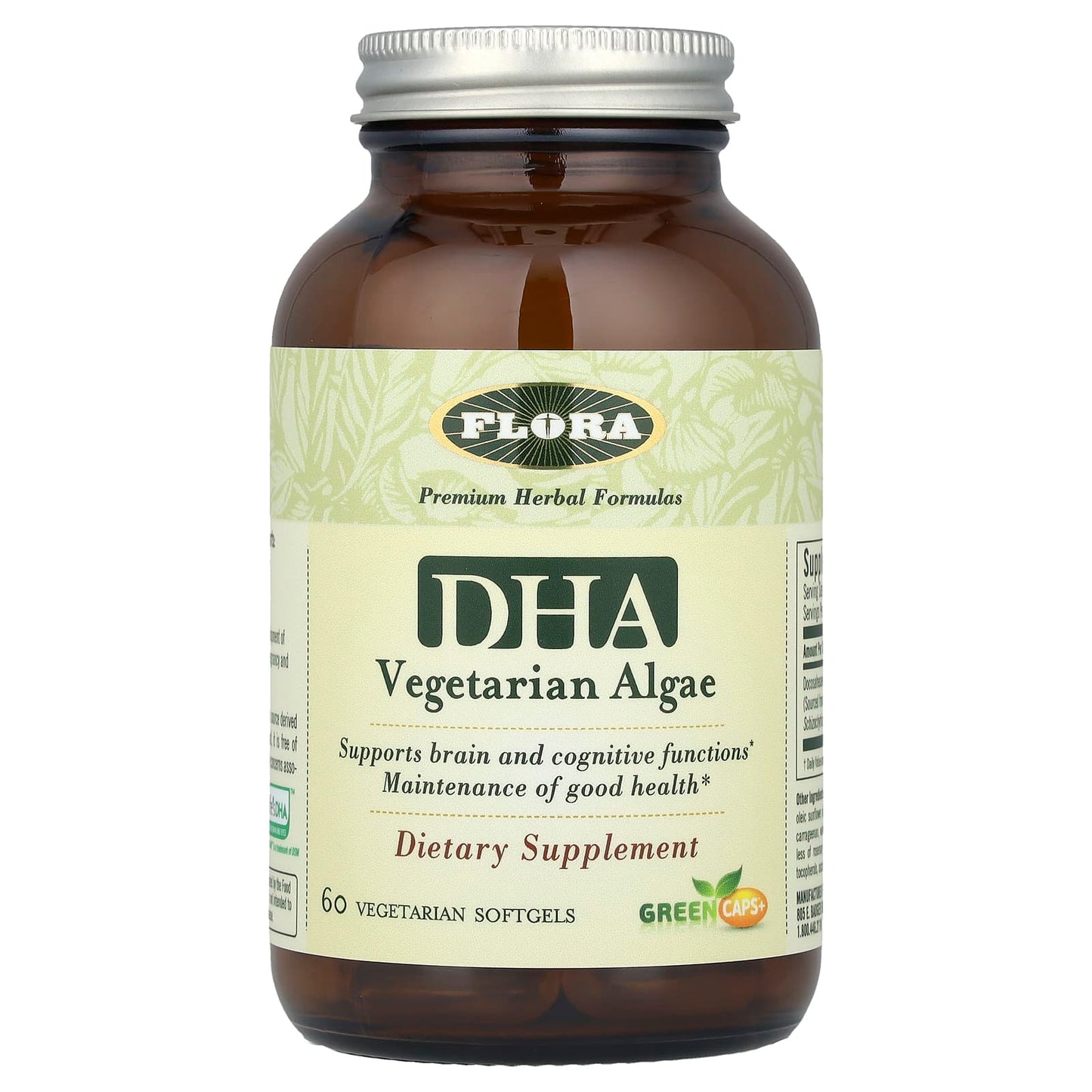 Flora Vegetarian Algae DHA Brain and Eye Support 60 Softgels - Image 1
