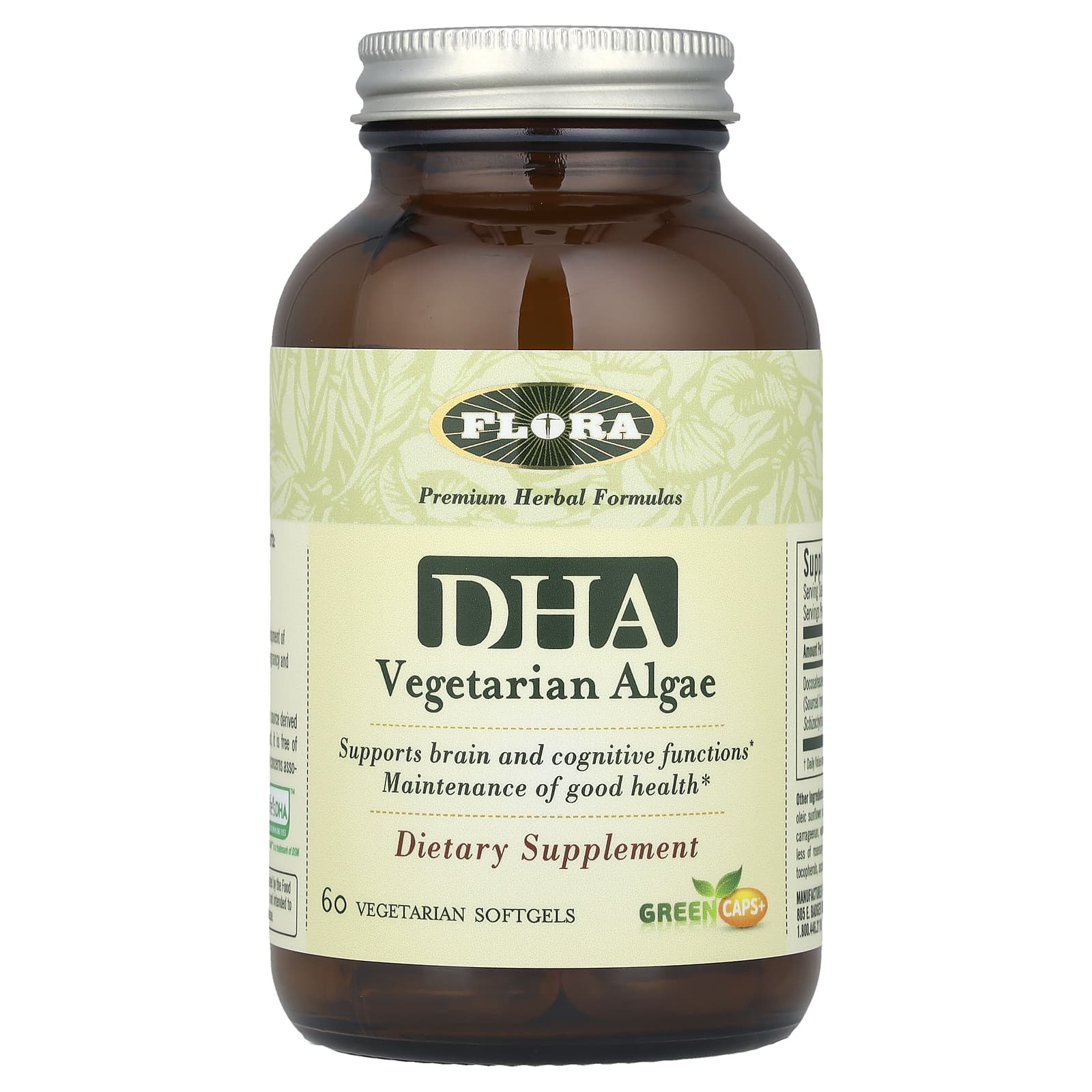 Flora Vegetarian Algae DHA Brain and Eye Support 60 Softgels - Image 1