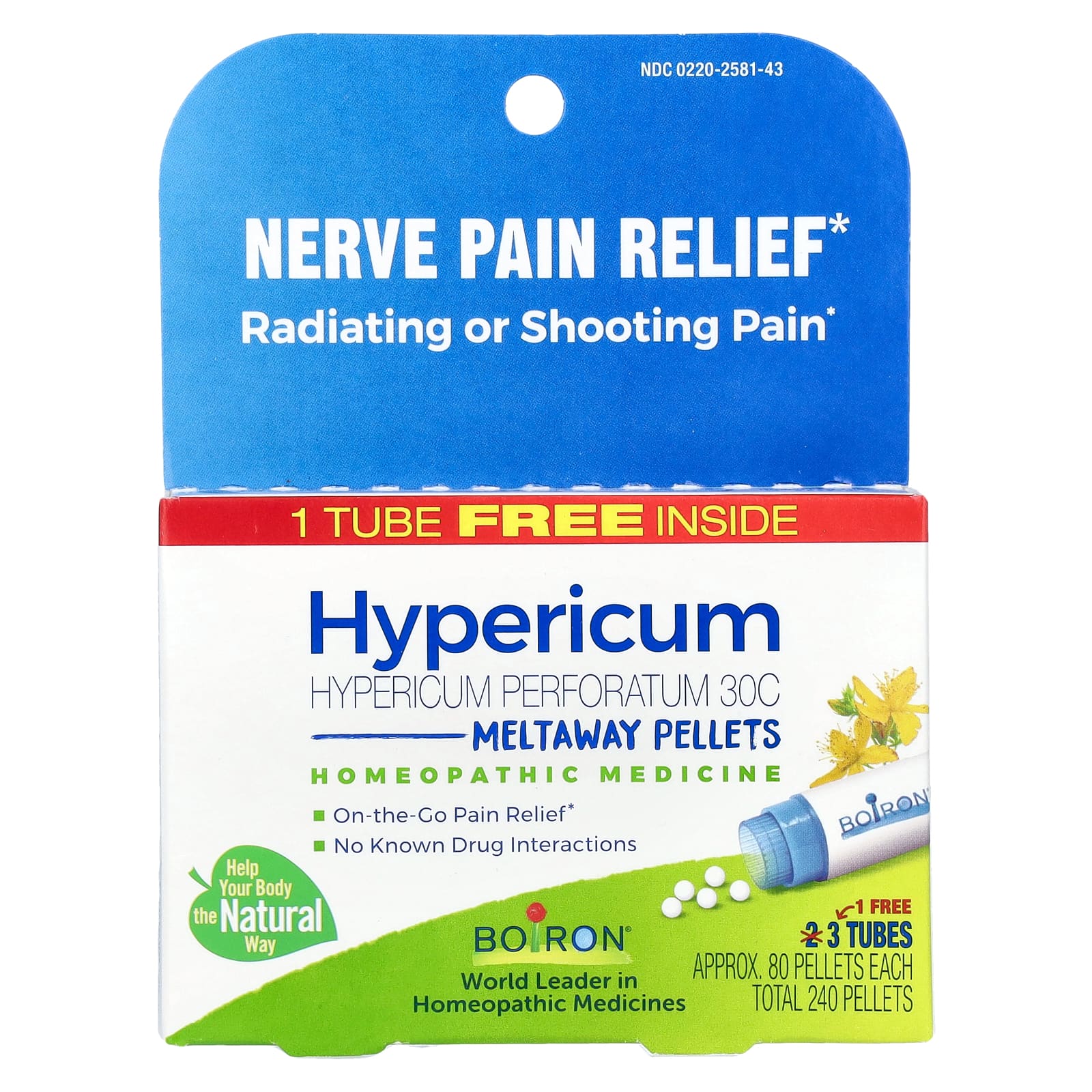 Boiron Hypericum Perforatum for Nerve Pain Relief 30C, 3 Tubes, 240 Pellets - Image 1