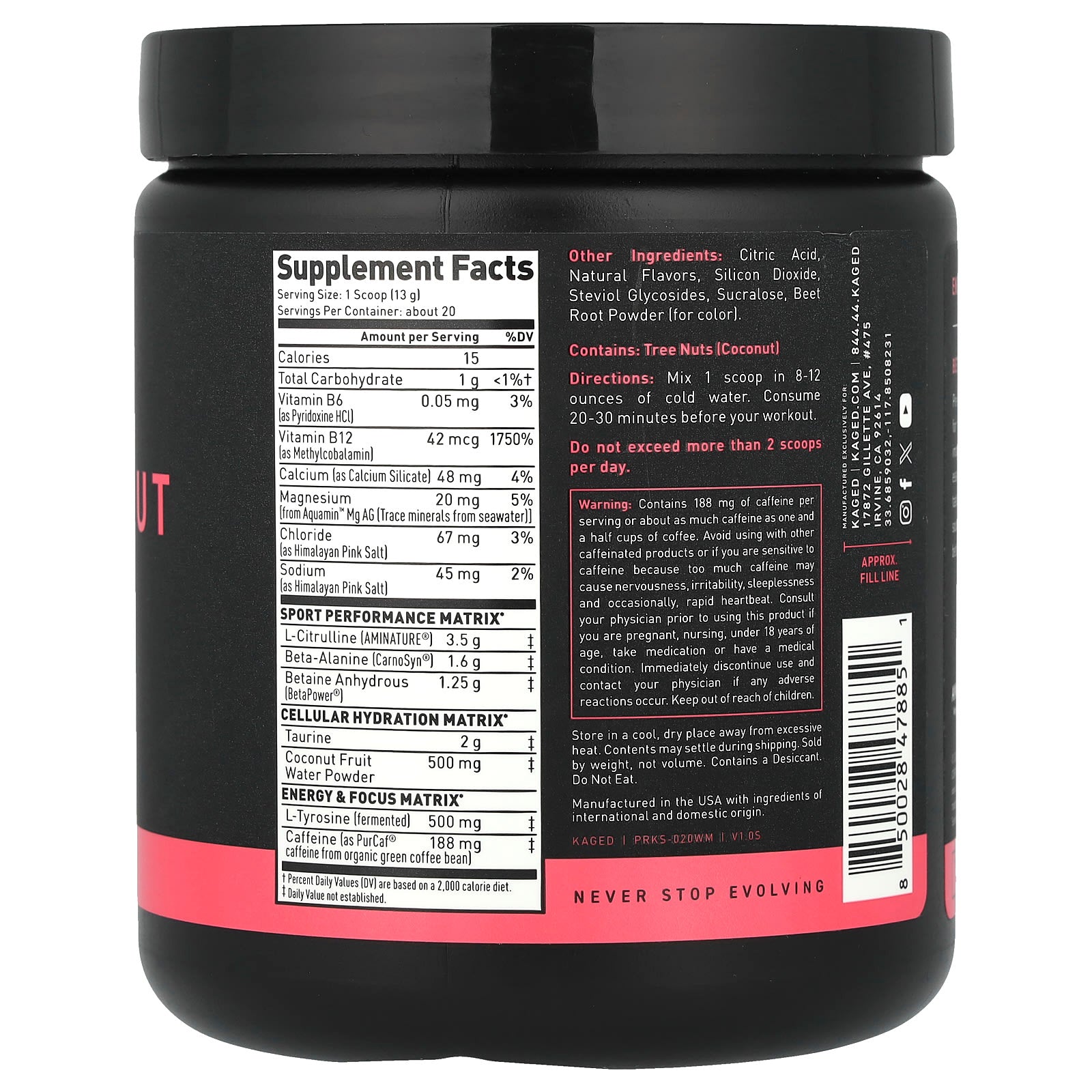 Kaged Pre-Workout Energy & Endurance, Watermelon, 9.17 oz - Image 2