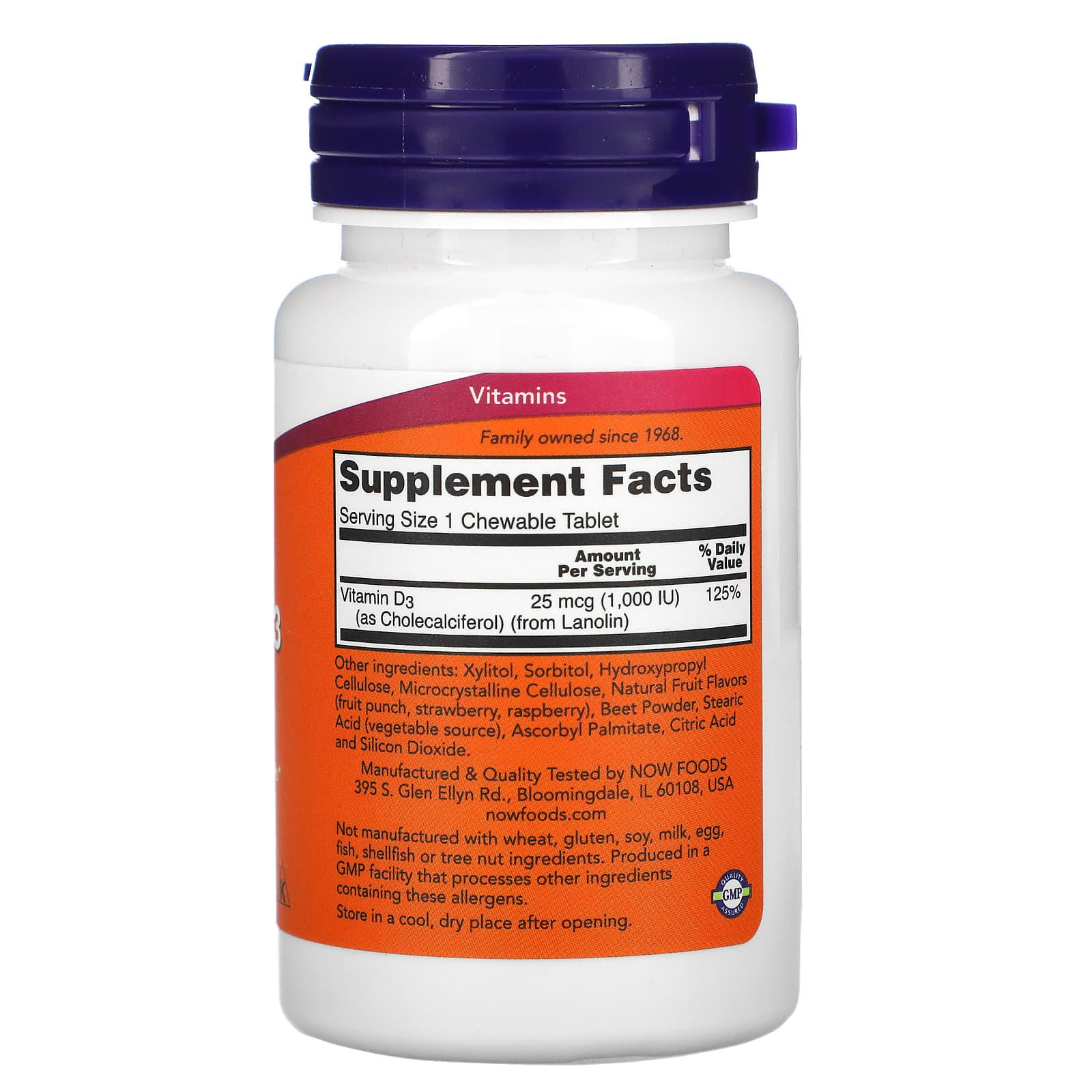 NOW Foods, Chewable Vitamin D-3, Natural Fruit Flavor, 1,000 IU, 180 Chewables - Image 2