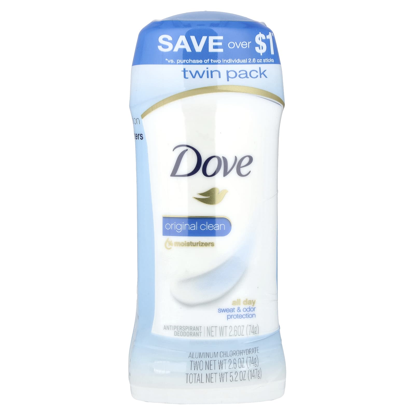 Dove Original Clean Antiperspirant Deodorant, 2.6 oz, 2-Pack - Image 2