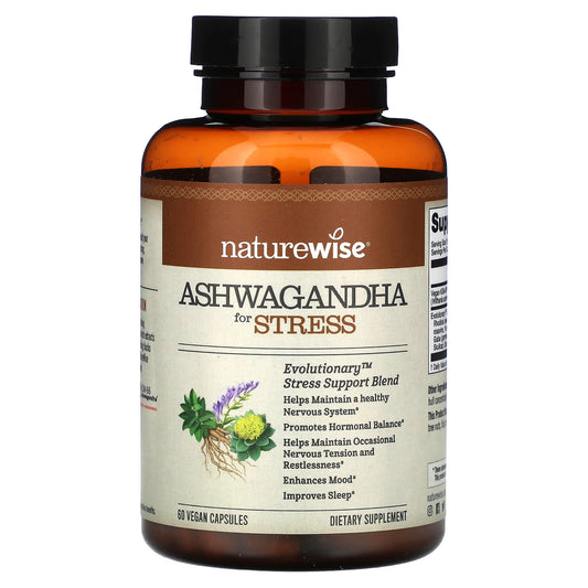NatureWise, Ashwagandha for Stress, 60 Vegan Capsules - Image 1