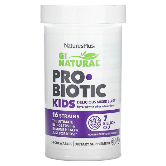 NaturesPlus, GI Natural Probiotic Kids, Delicious Mixed Berry , 7 Billion CFU, 30 Chewables - Image 1