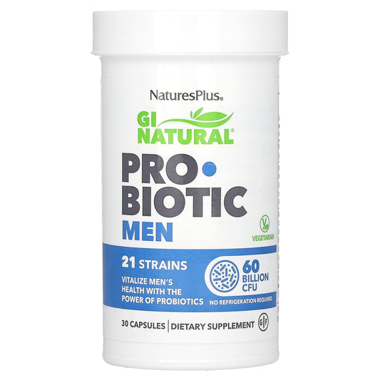 NaturesPlus, GI Natural, Probiotic Men, 60 Billion CFU, 30 Capsules - Image 1