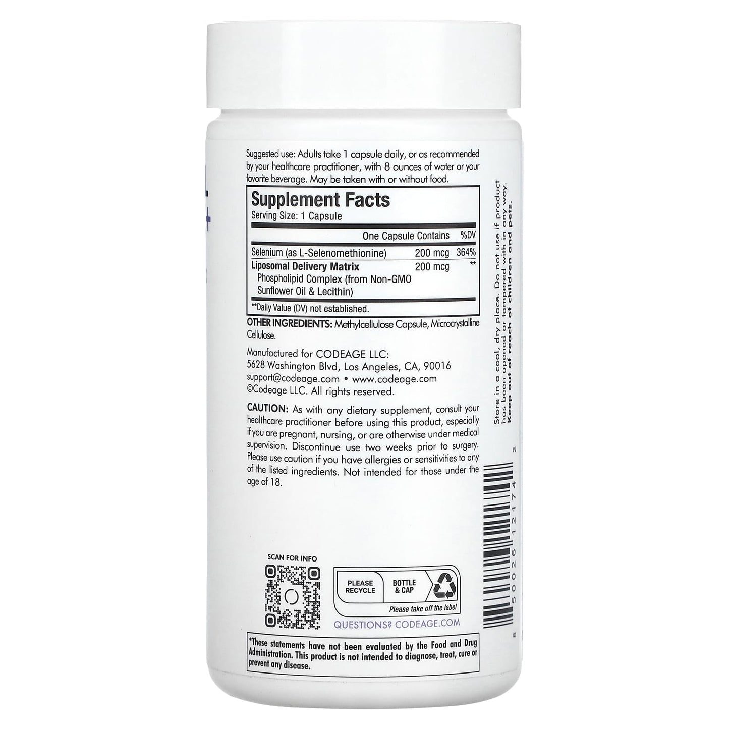 Codeage, Liposomal Selenium+, 180 Capsules