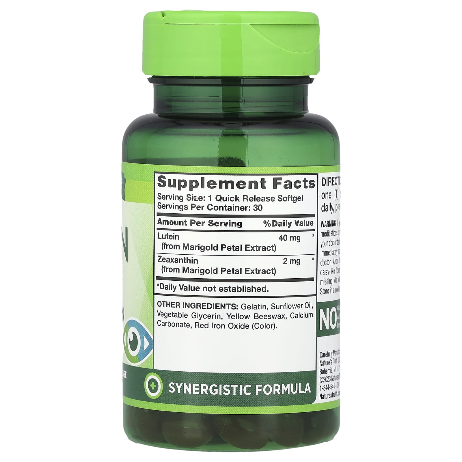 Nature's Truth, Lutein, Plus Zeaxanthin, 40 mg, 30 Quick Release Softgels - Image 2