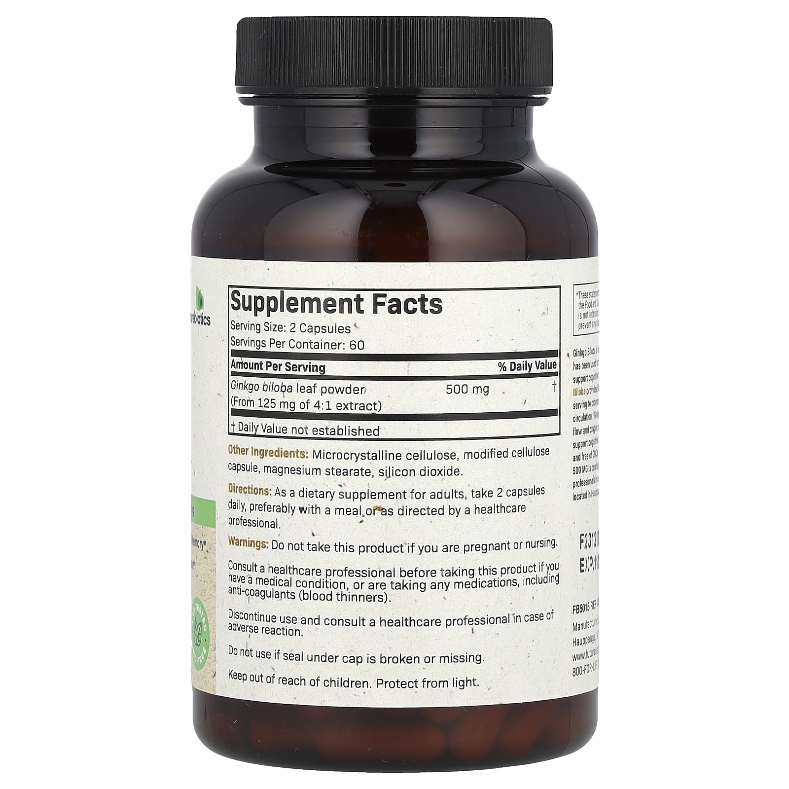 Futurebiotics Ginkgo Biloba 250mg Brain Health &amp; Circulation - Image 2