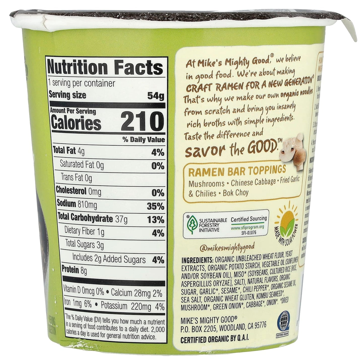 Mike's Mighty Good, Craft Ramen, Vegetarian Vegetable Ramen Soup, 1.9 oz (54 g) - Image 2