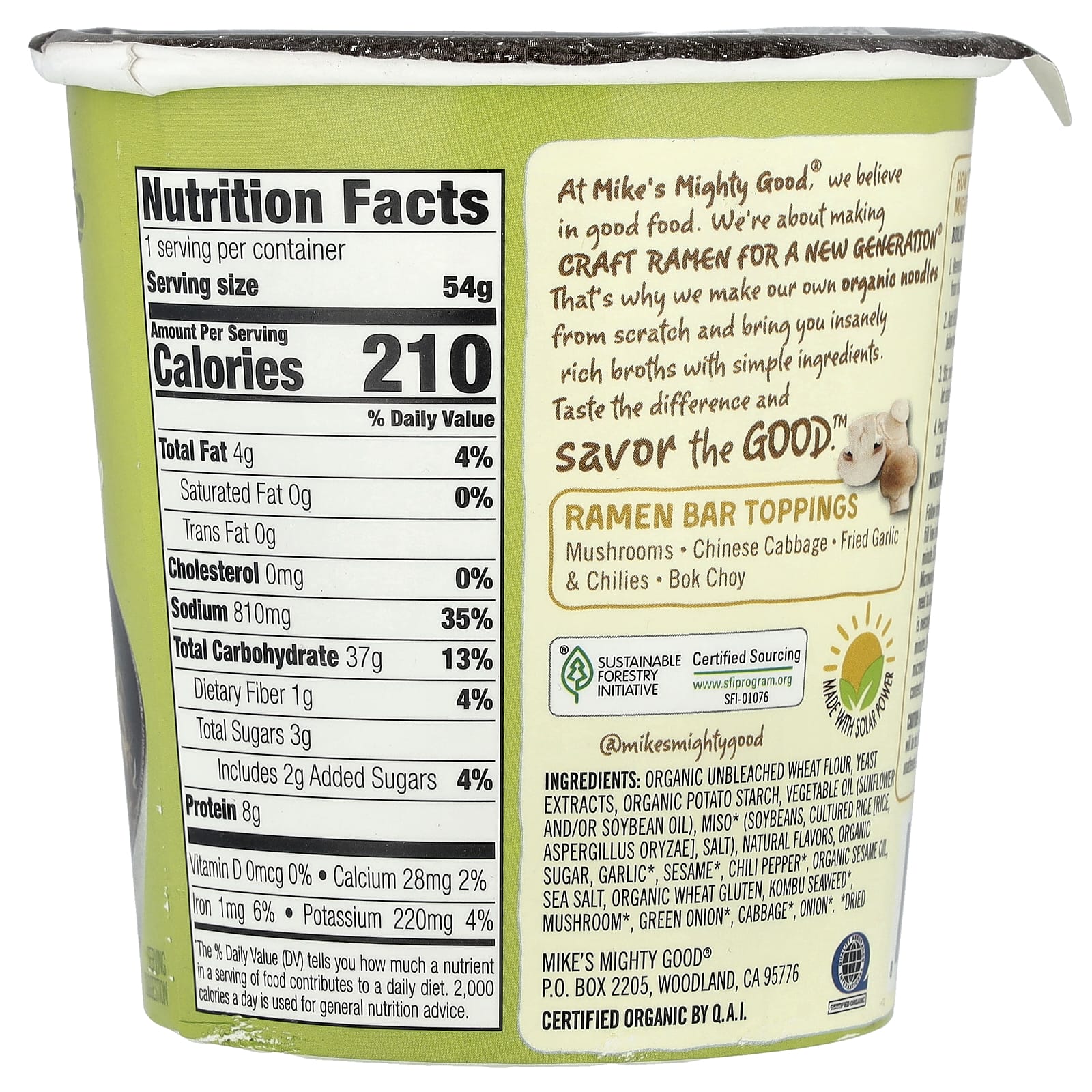 Mike's Mighty Good, Craft Ramen, Vegetarian Vegetable Ramen Soup, 1.9 oz (54 g) - Image 2