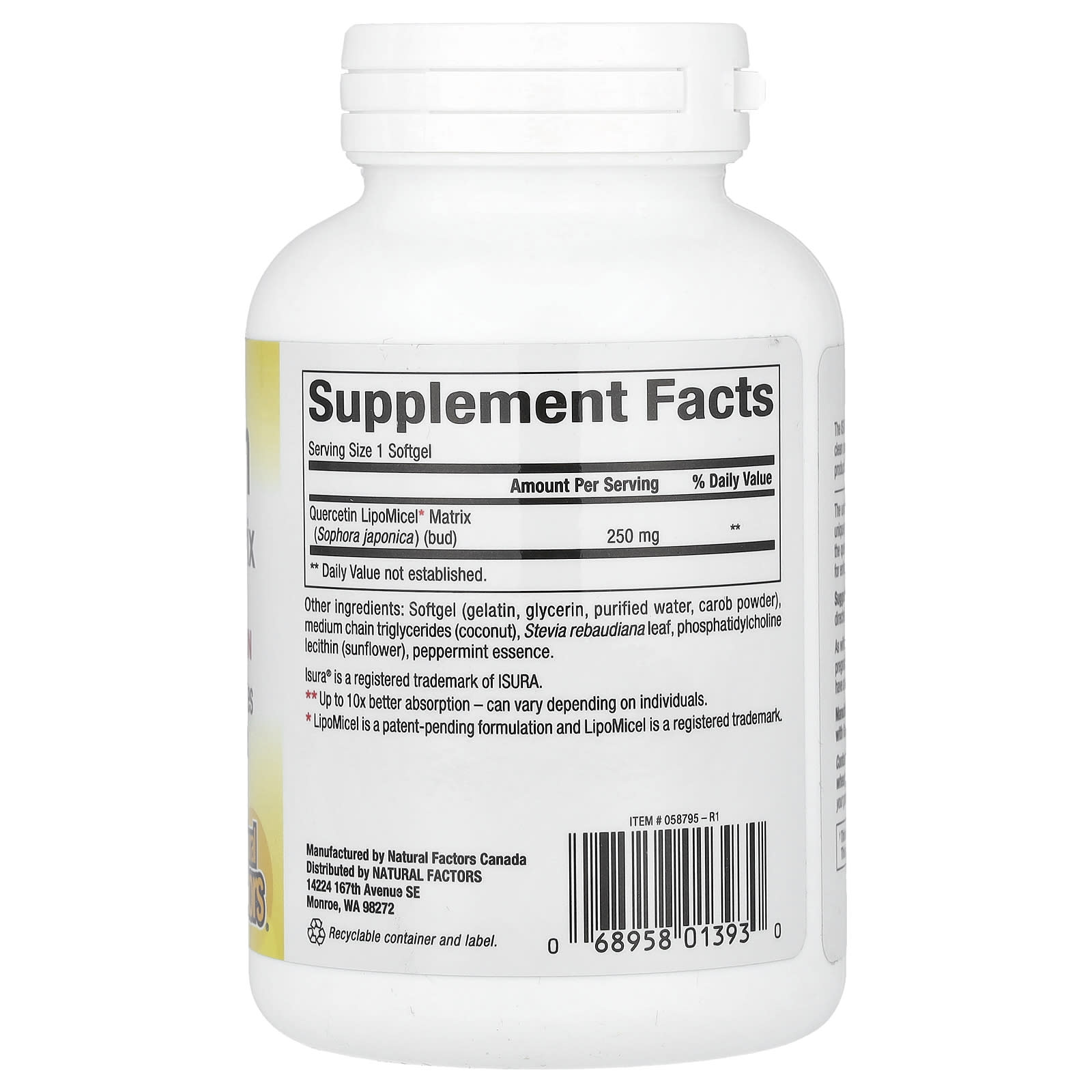 Natural Factors, Quercetin LipoMicel Matrix, 250 mg, 120 Liquid Softgels - Image 2