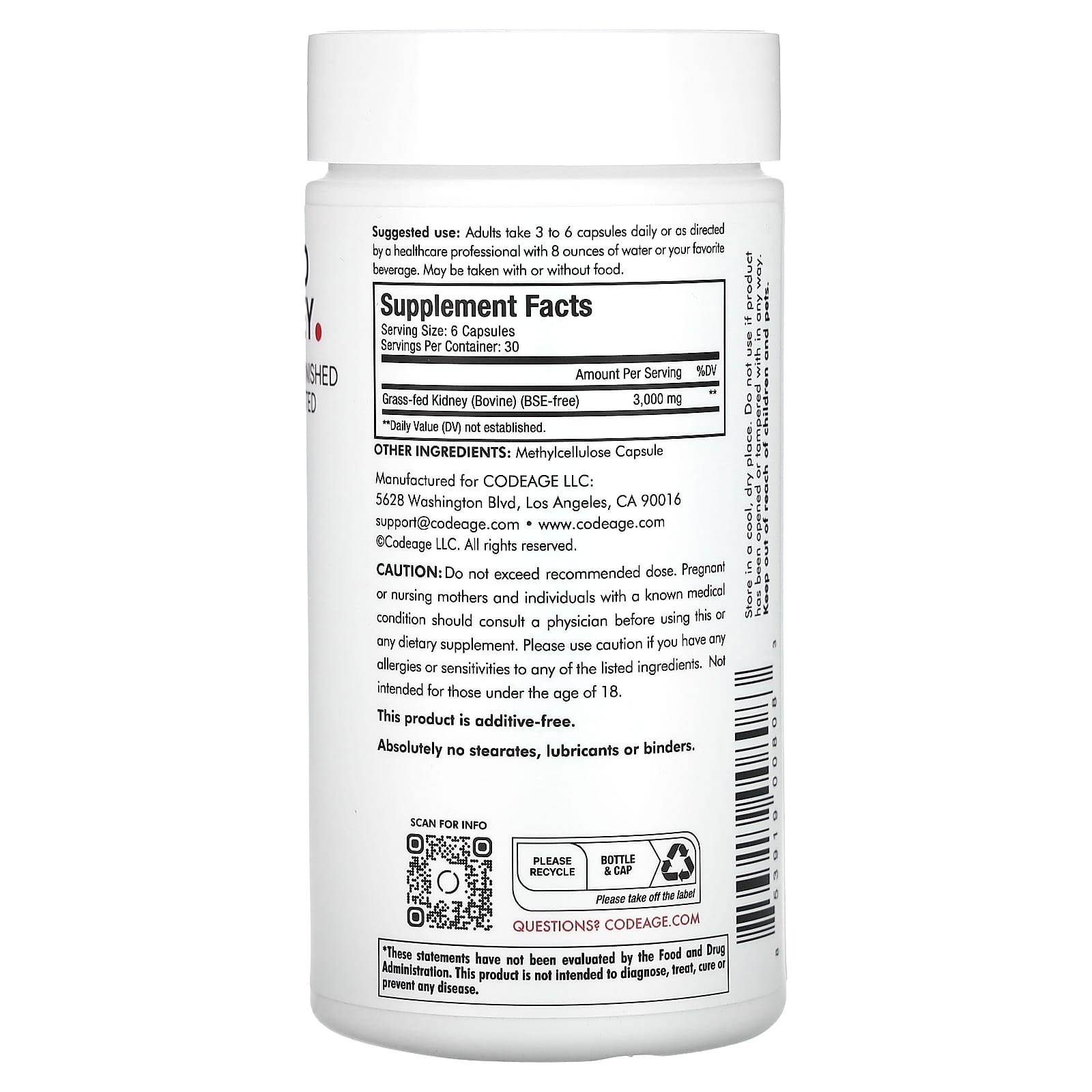 Grass-Fed Beef Kidney Supplement by CodeAge - 180 Capsules for Energy & Wellness - Image 2