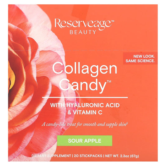 Reserveage Beauty, Collagen Candy, Sour Apple, 20 Stickpacks, 0.1 oz (3.35 g) Each - Image 1