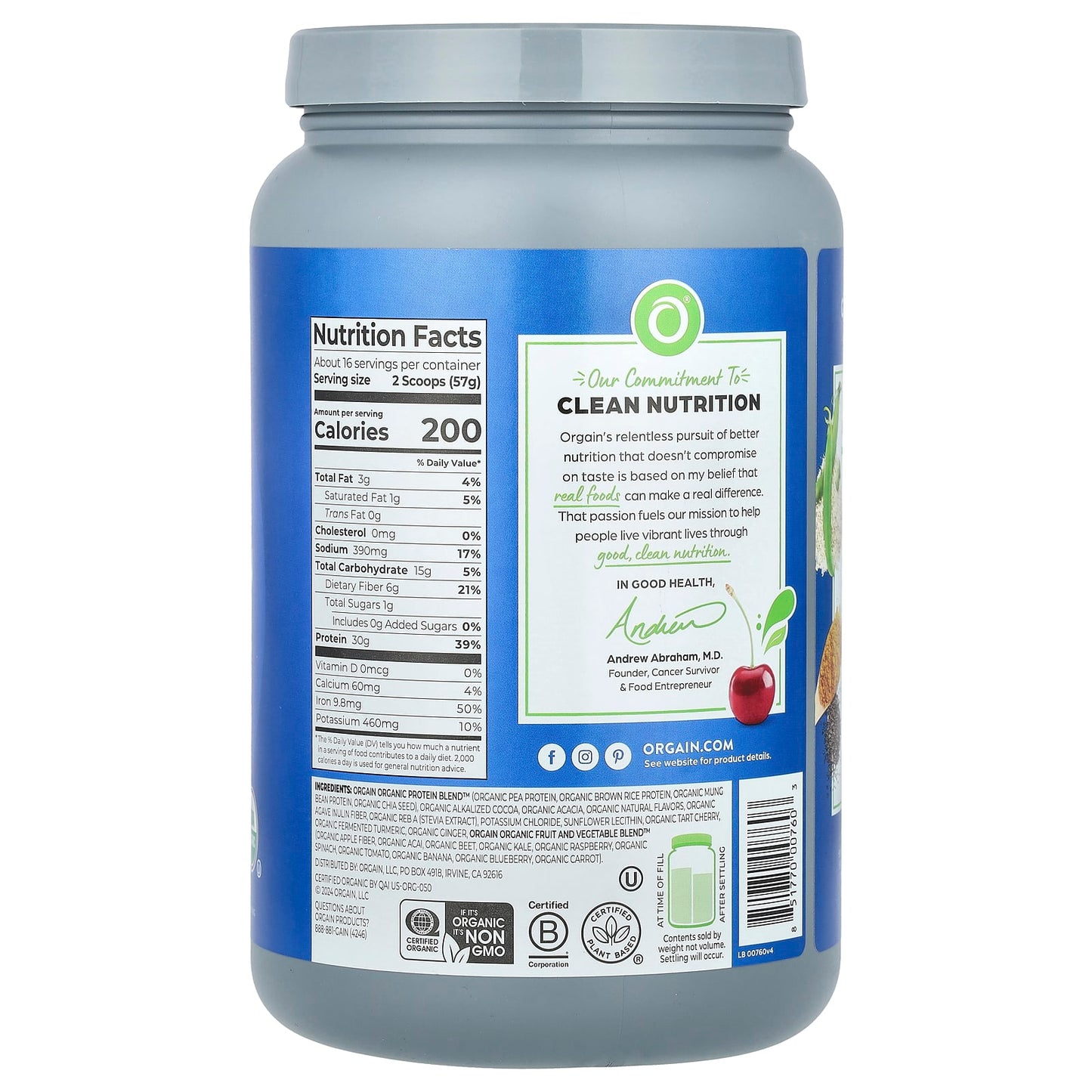 Orgain, Plant  Protein, Complete Protein Powder, Chocolate, 2.01 lb (912 g) - Image 2