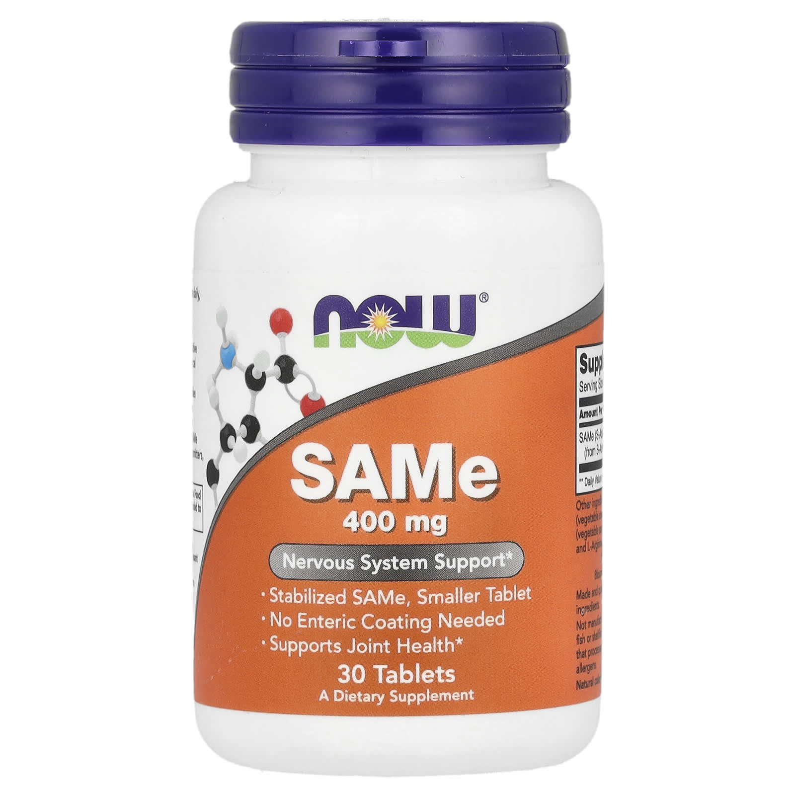 NOW Foods, SAMe, 400 mg, 30 Tablets - Image 1