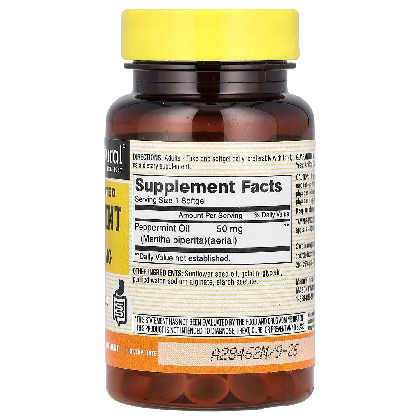 Mason Natural, Peppermint Oil, Enteric Coated, 50 mg, 90 Softgels - Image 2