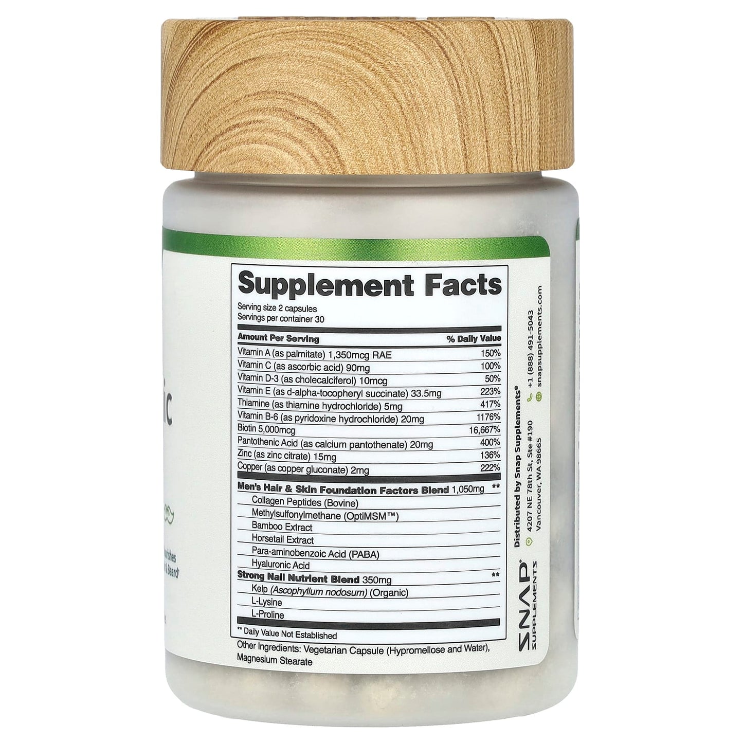 Snap Supplements, Men's Hair Tonic, Hair & Beard, 60 Capsules - Image 2