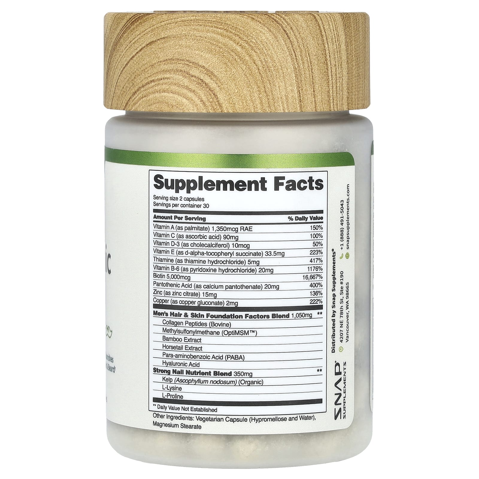 Snap Supplements, Men's Hair Tonic, Hair & Beard, 60 Capsules - Image 2