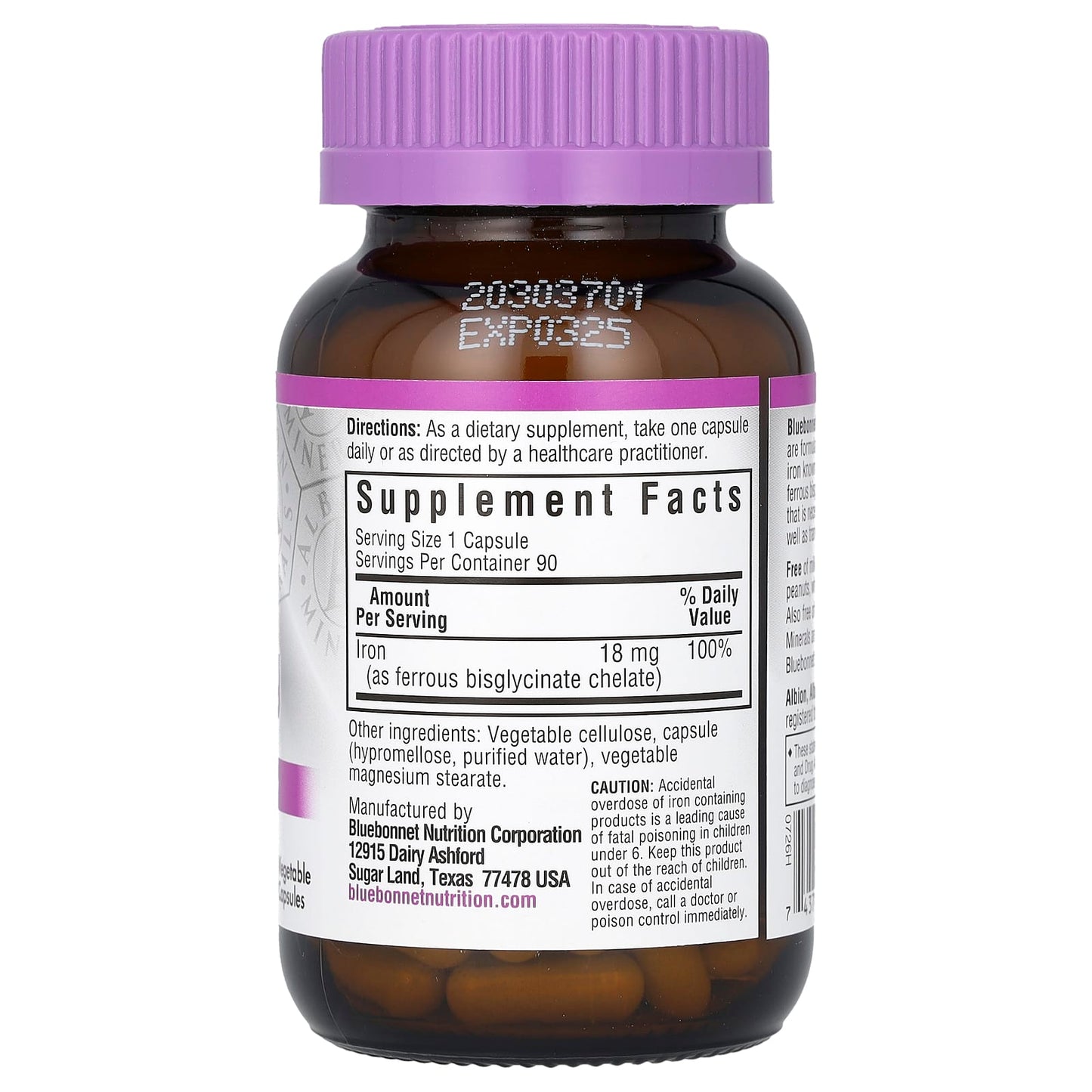 <strong>Bluebonnet Nutrition Chelated Iron Supplement</strong> - 18mg, 90 Veg Capsules, Ferrochel Iron - Image 2