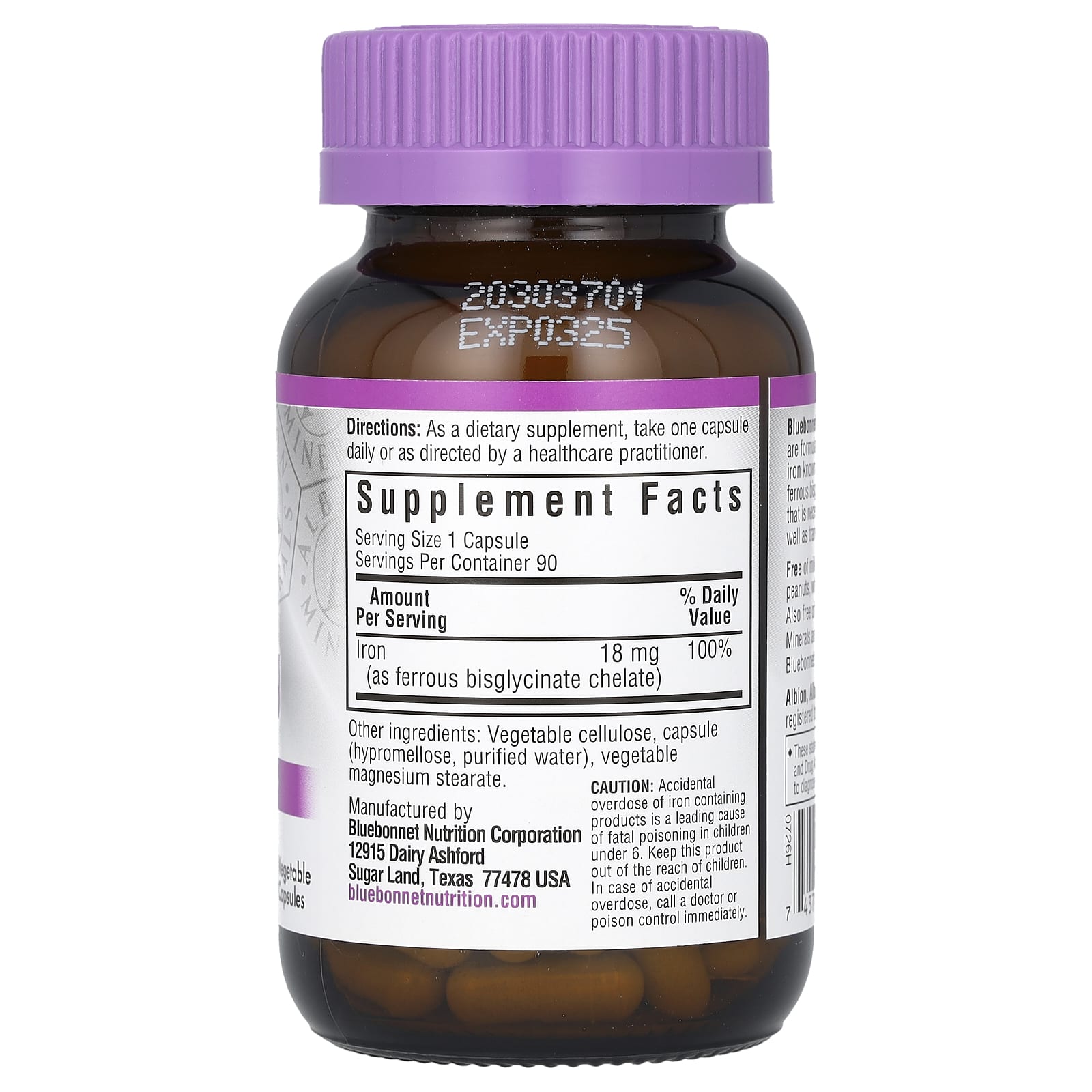 <strong>Bluebonnet Nutrition Chelated Iron Supplement</strong> - 18mg, 90 Veg Capsules, Ferrochel Iron - Image 2