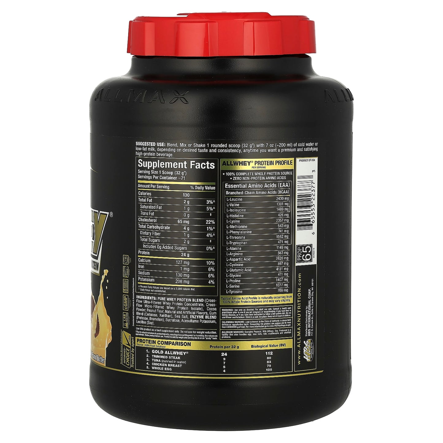 ALLMAX Gold AllWhey Premium Whey Protein Chocolate Peanut Butter 5 lbs - Image 2