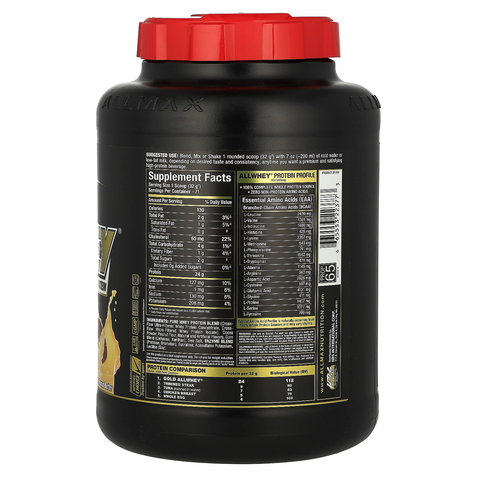 ALLMAX Gold AllWhey Premium Whey Protein Chocolate Peanut Butter 5 lbs - Image 2