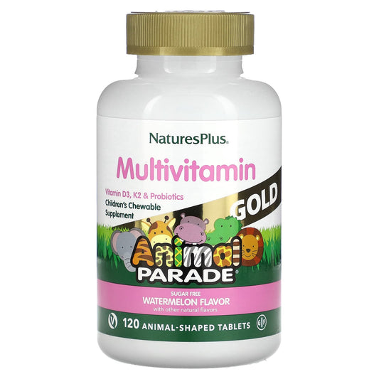 NaturesPlus, Animal Parade Gold, Children's Chewable Multivitamin Supplement, Watermelon, 120 Animal-Shaped Tablets - Image 1