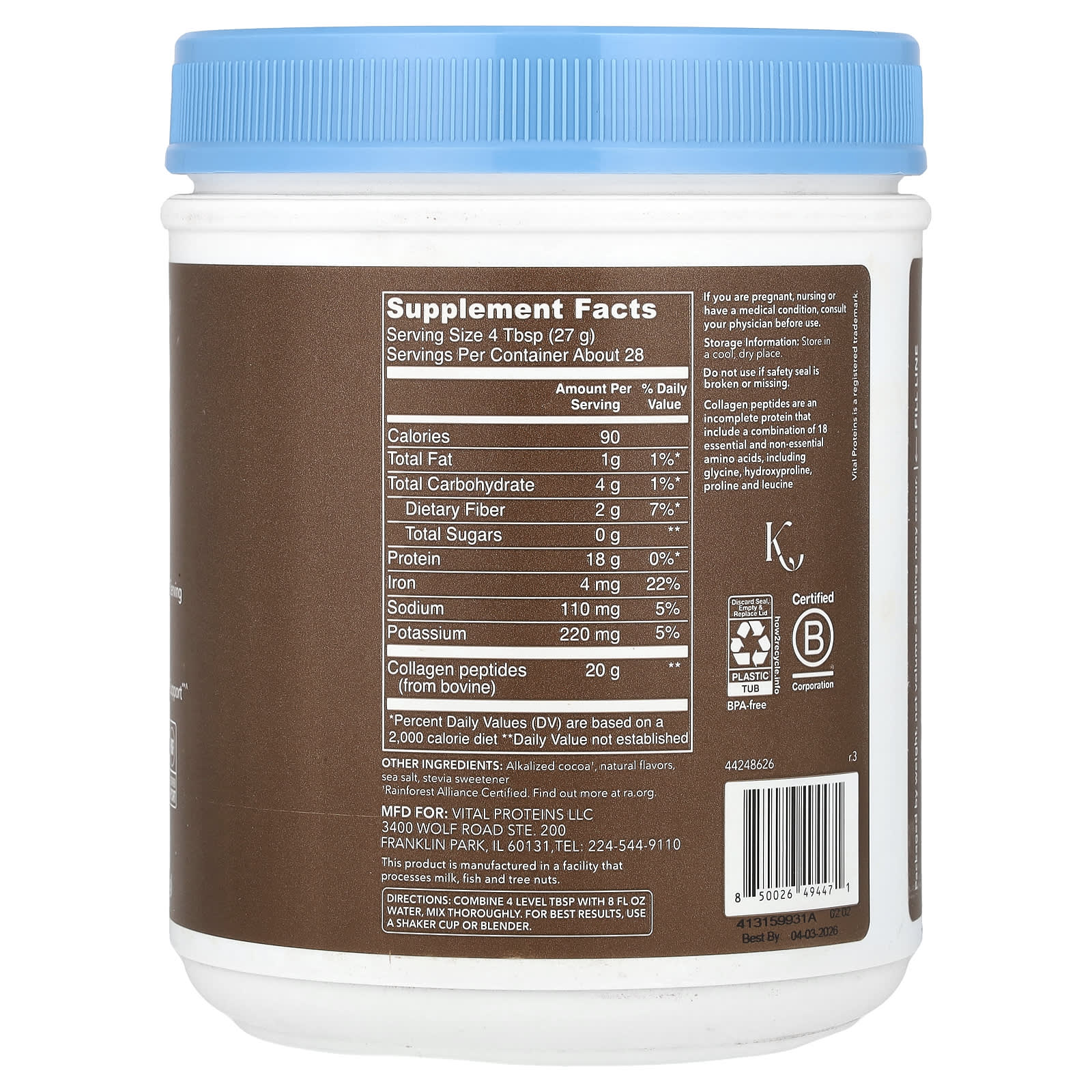 Vital Proteins, Collagen Peptides, Chocolate, 26.8 oz (761 g) - Image 2