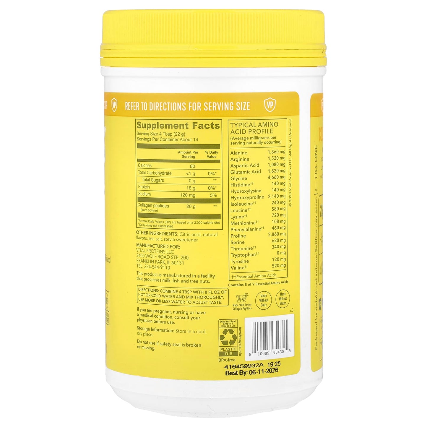 Vital Proteins, Collagen Peptides, Lemon, 11 oz (313 g) - Image 2