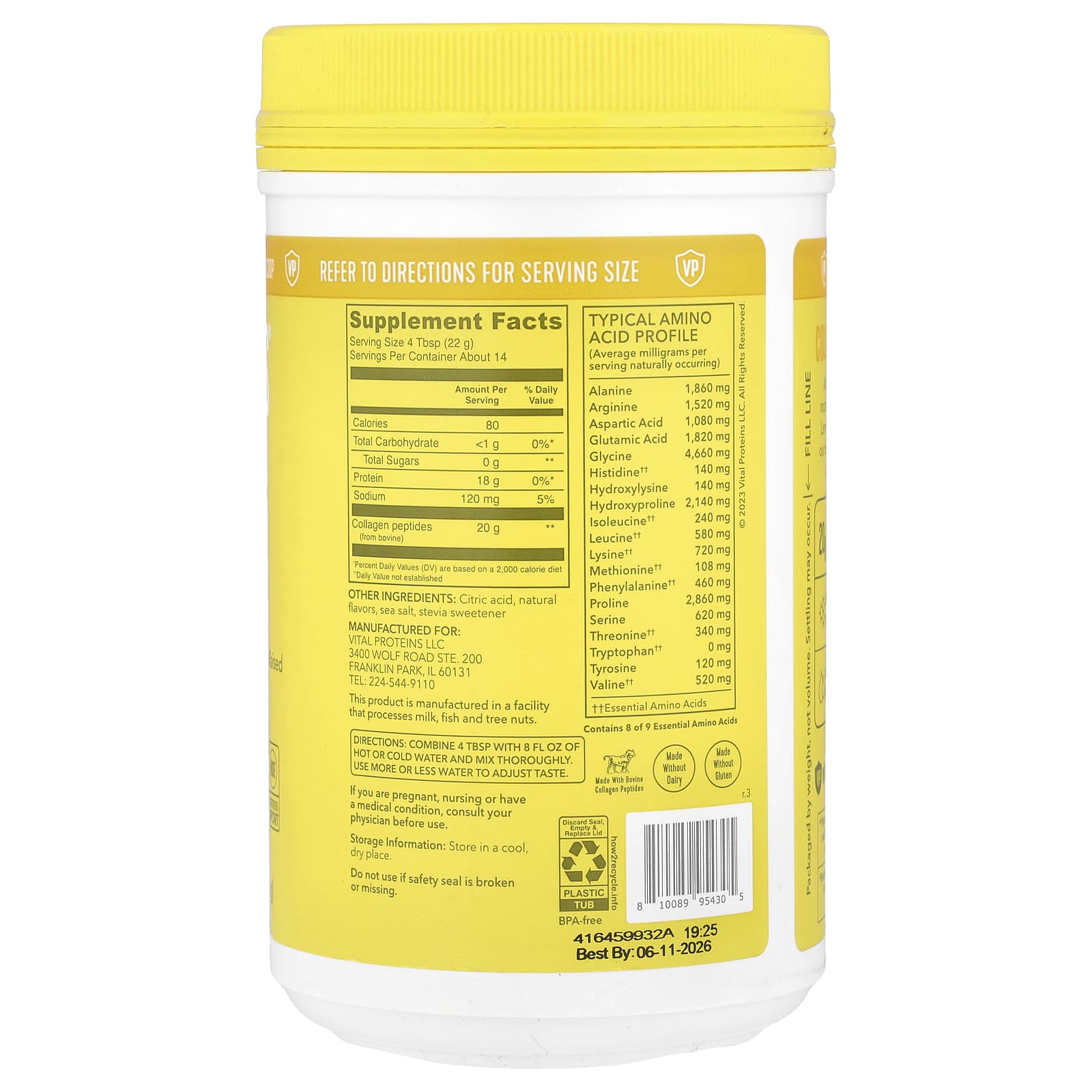 Vital Proteins, Collagen Peptides, Lemon, 11 oz (313 g) - Image 2