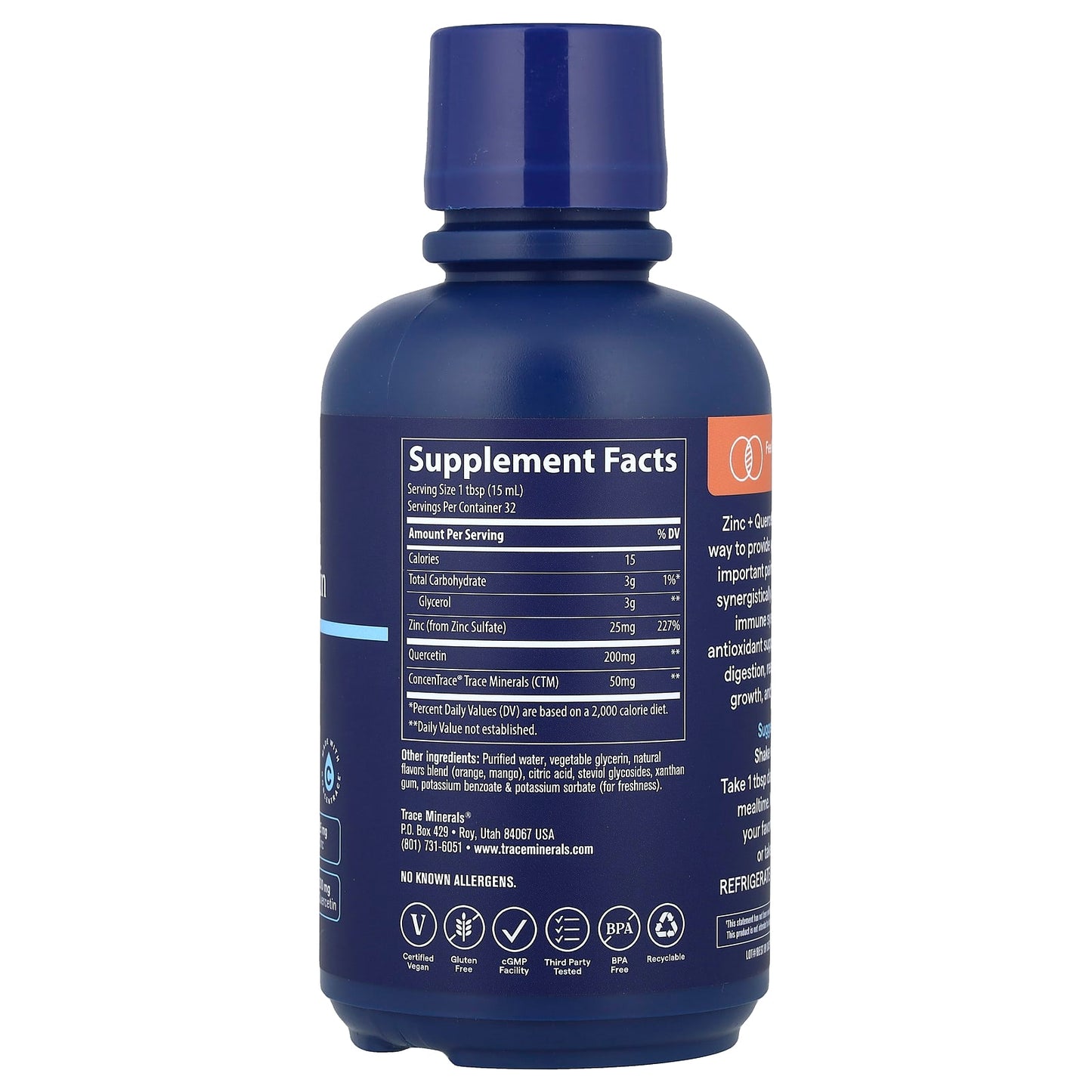 Trace, Liquid Zinc + Quercetin, Orange Mango, 16 fl oz (473 ml) - Image 2