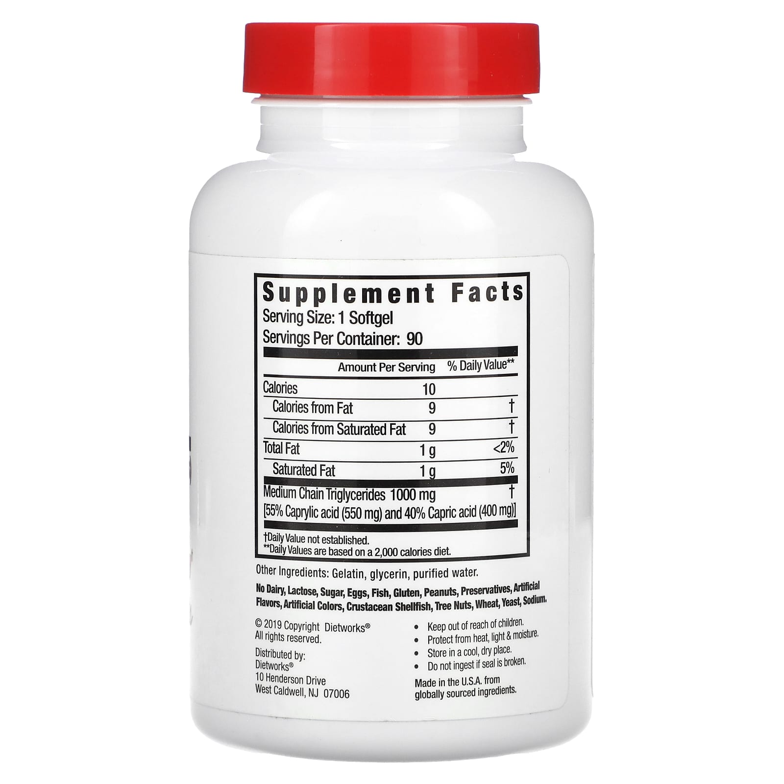 DietWorks, MCT Oil, 1,000 mg, 90 Softgels