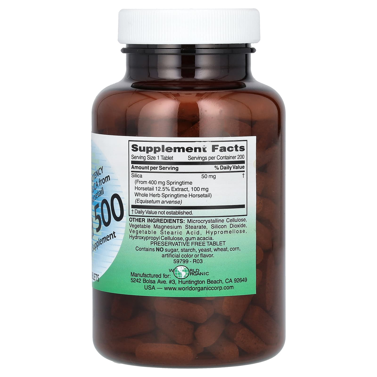 World Organic, Silica 500, 200 Tablets (50 mg per Tablet) - Image 2