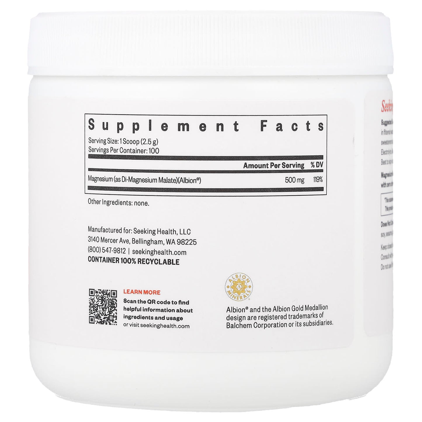Seeking Health, Magnesium Malate Powder, 500 mg, 8.82 oz (250 g) - Image 2