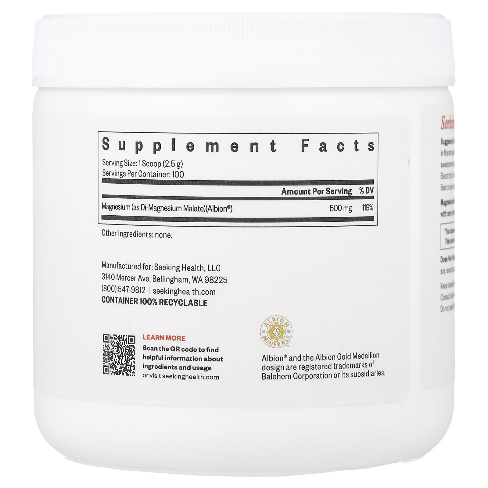 Seeking Health, Magnesium Malate Powder, 500 mg, 8.82 oz (250 g) - Image 2