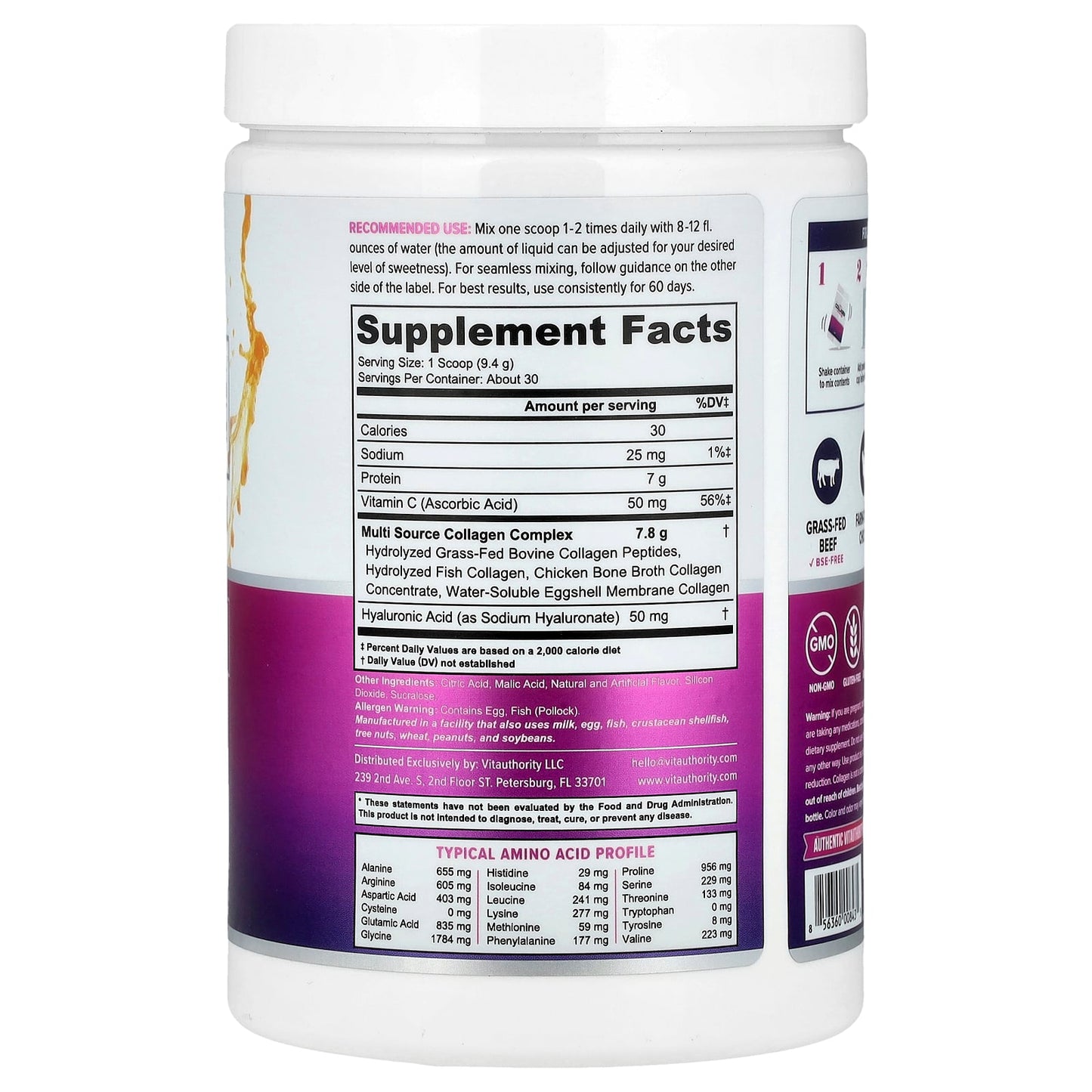 Vitauthority, Multi Collagen Protein+, Tropical Punch, 9.9 oz (282 g) - Image 2