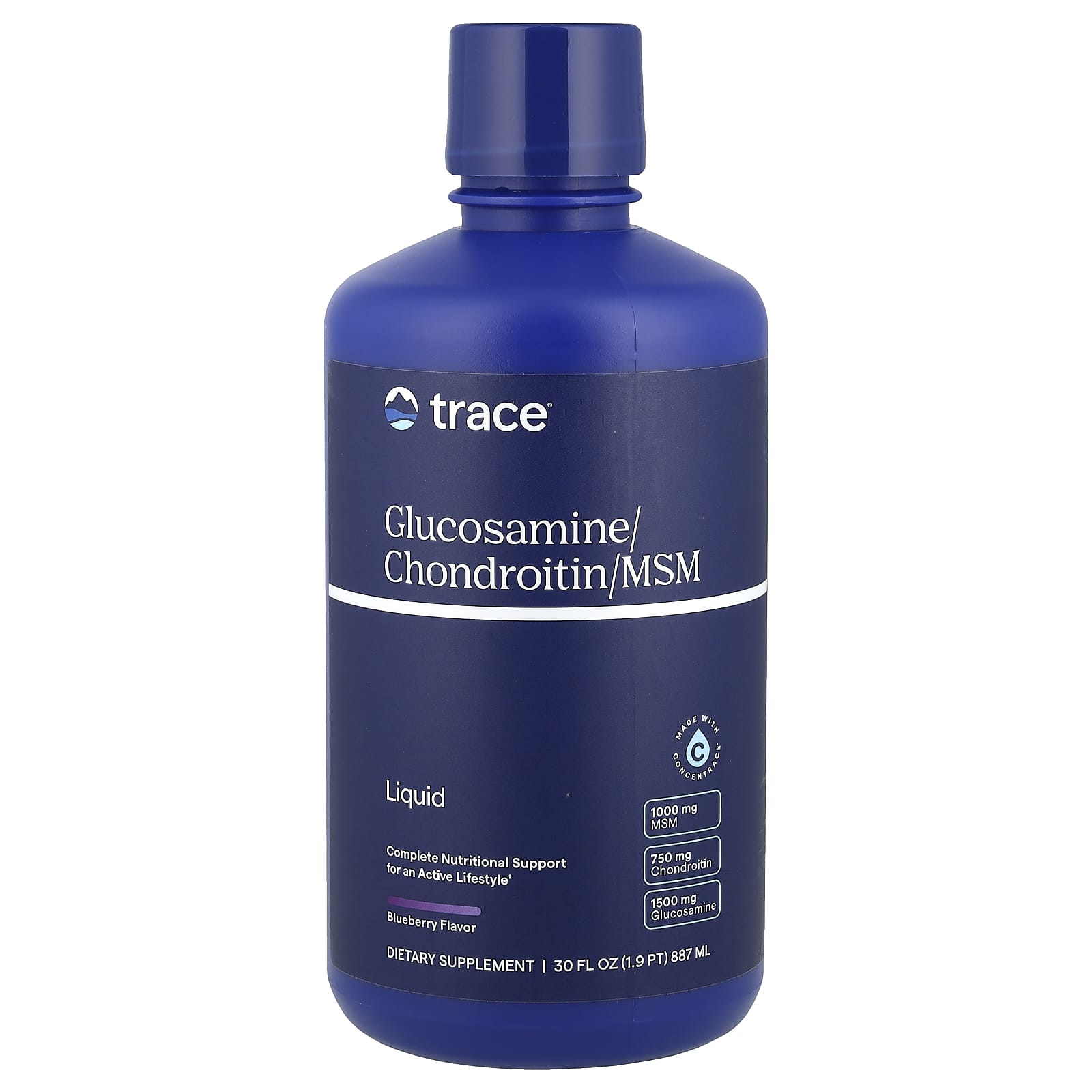 Trace, Liquid Glucosamine/Chondroitin/MSM, Blueberry, 30 fl oz (887 ml) - Image 1