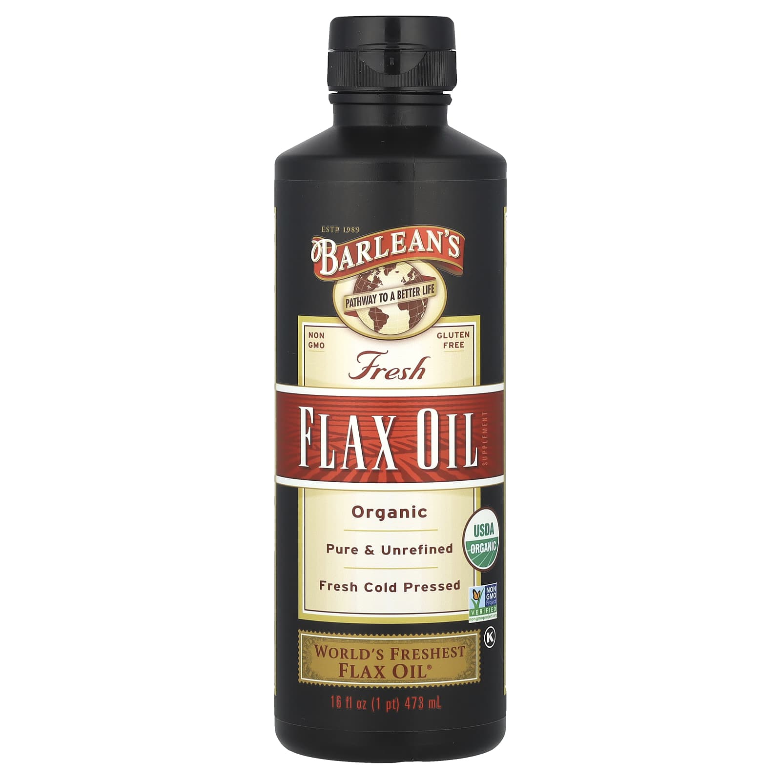 Barlean's Organic Flax Oil 16oz - Fresh, Cold Pressed, Vegan Omega-3 - Image 1
