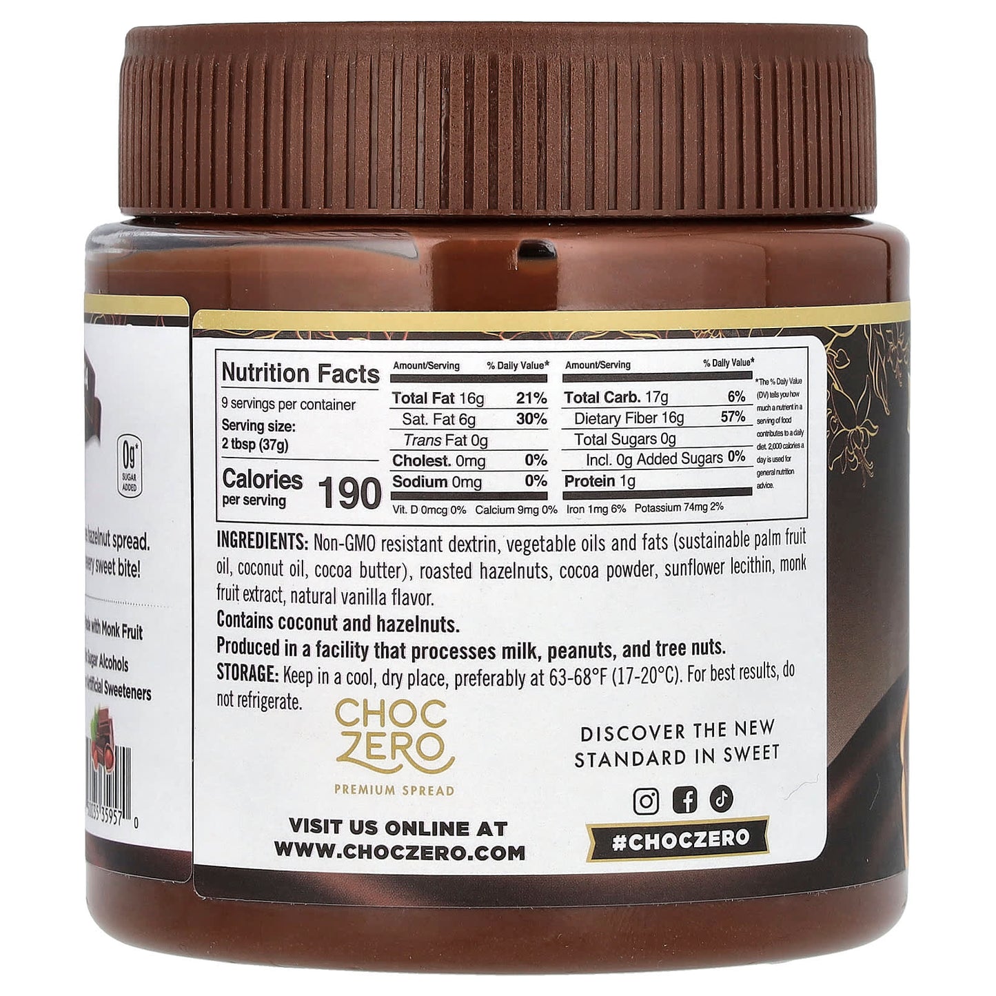Indulge in ChocZero's Rich Dark Cocoa Hazelnut Spread, 12 oz (340g) - Vegan & Keto Friendly - Image 2