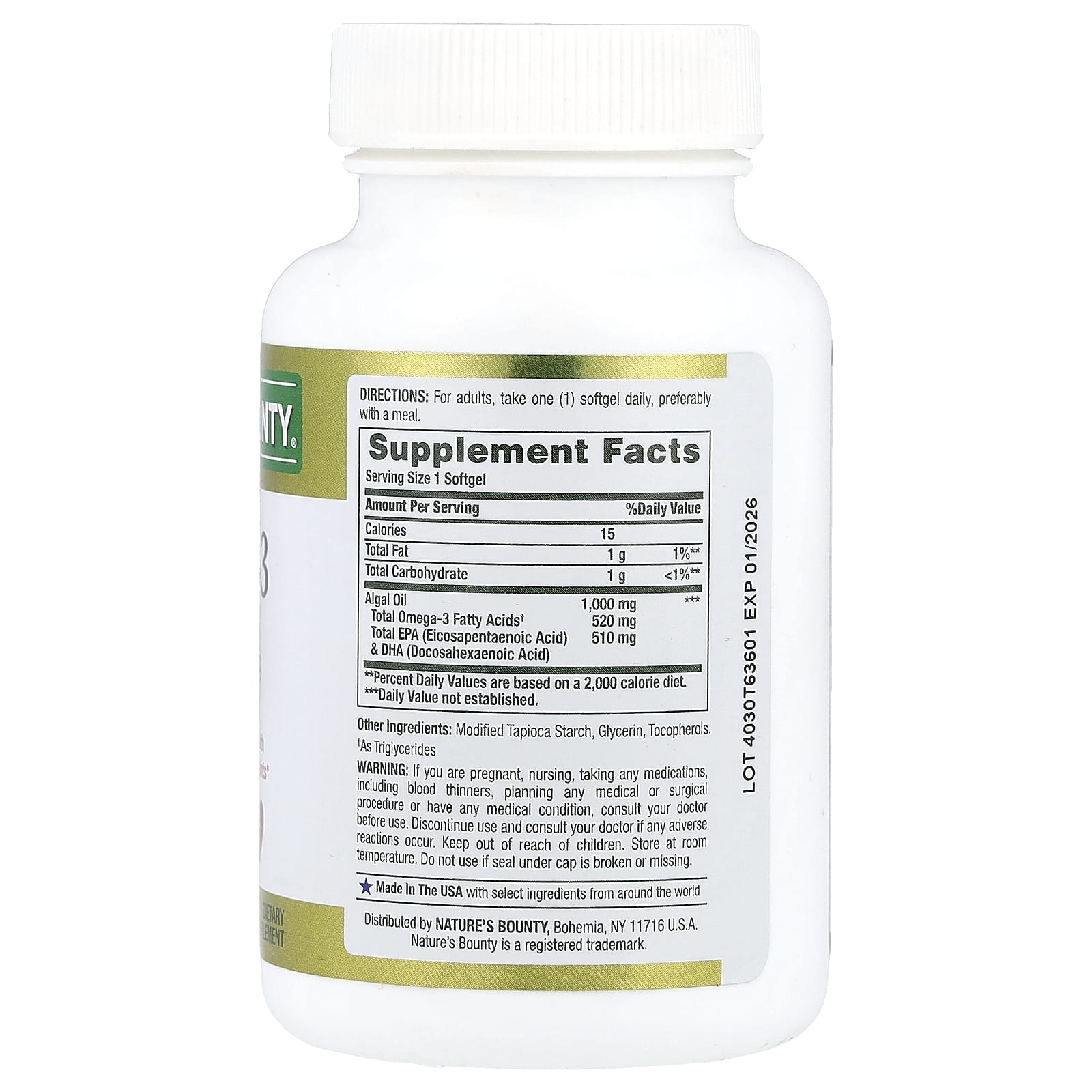 Nature's Bounty, Plant-Based Omega-3, 1,000 mg, 30 Vegetarian Softgels