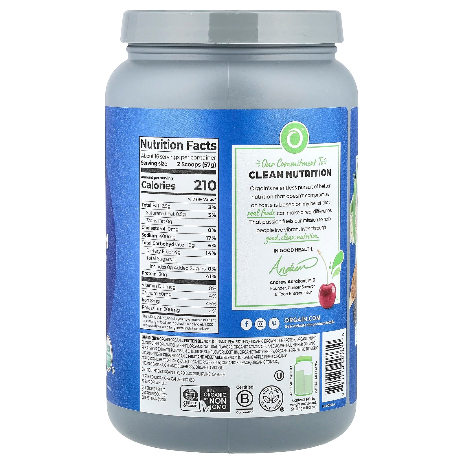 Orgain, Complete Plant Protein Powder, Vanilla, 2.01 lb (912 g) - Image 2