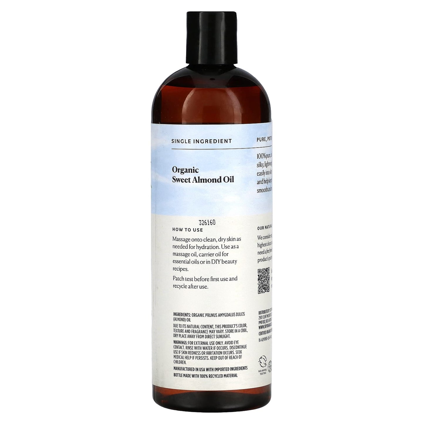 Sky Organics, Organic Sweet Almond Oil, 16 fl oz (473 ml) - Image 2