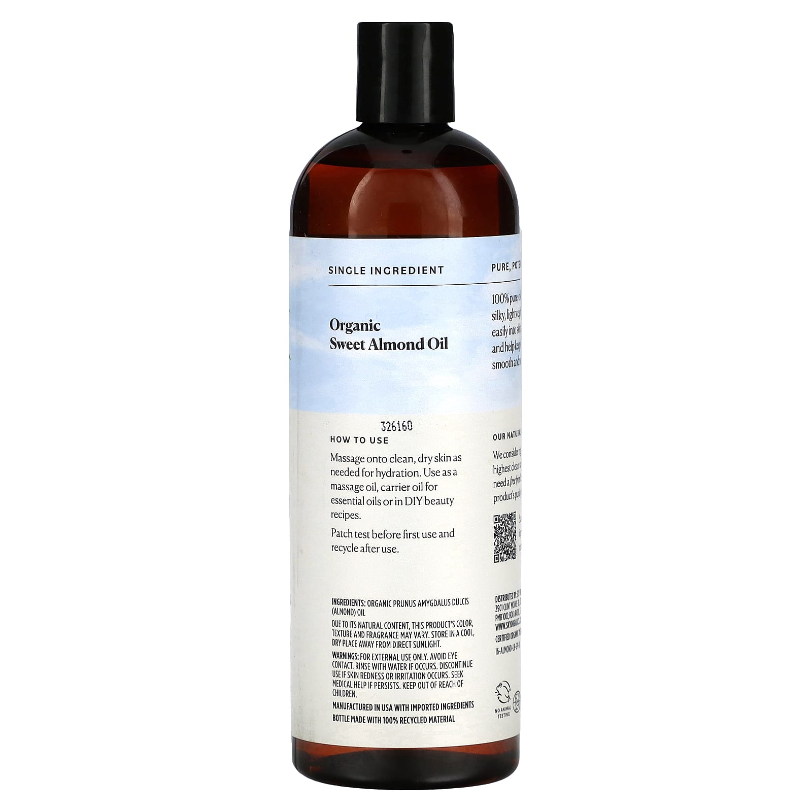 Sky Organics, Organic Sweet Almond Oil, 16 fl oz (473 ml) - Image 2