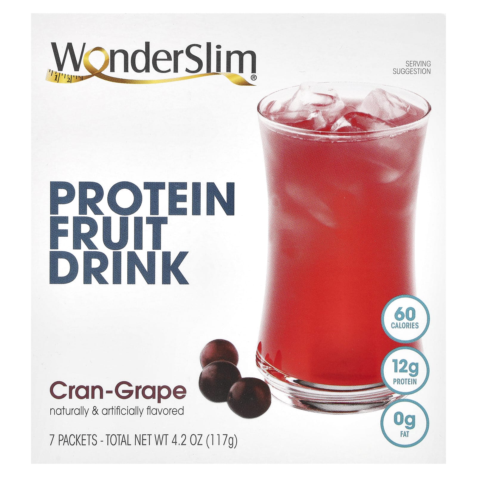 WonderSlim, Protein Fruit Drink, Cran-Grape, 7 Packets, 17 g Each - Image 1