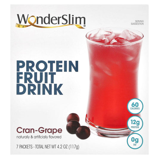 WonderSlim, Protein Fruit Drink, Cran-Grape, 7 Packets, 17 g Each - Image 1