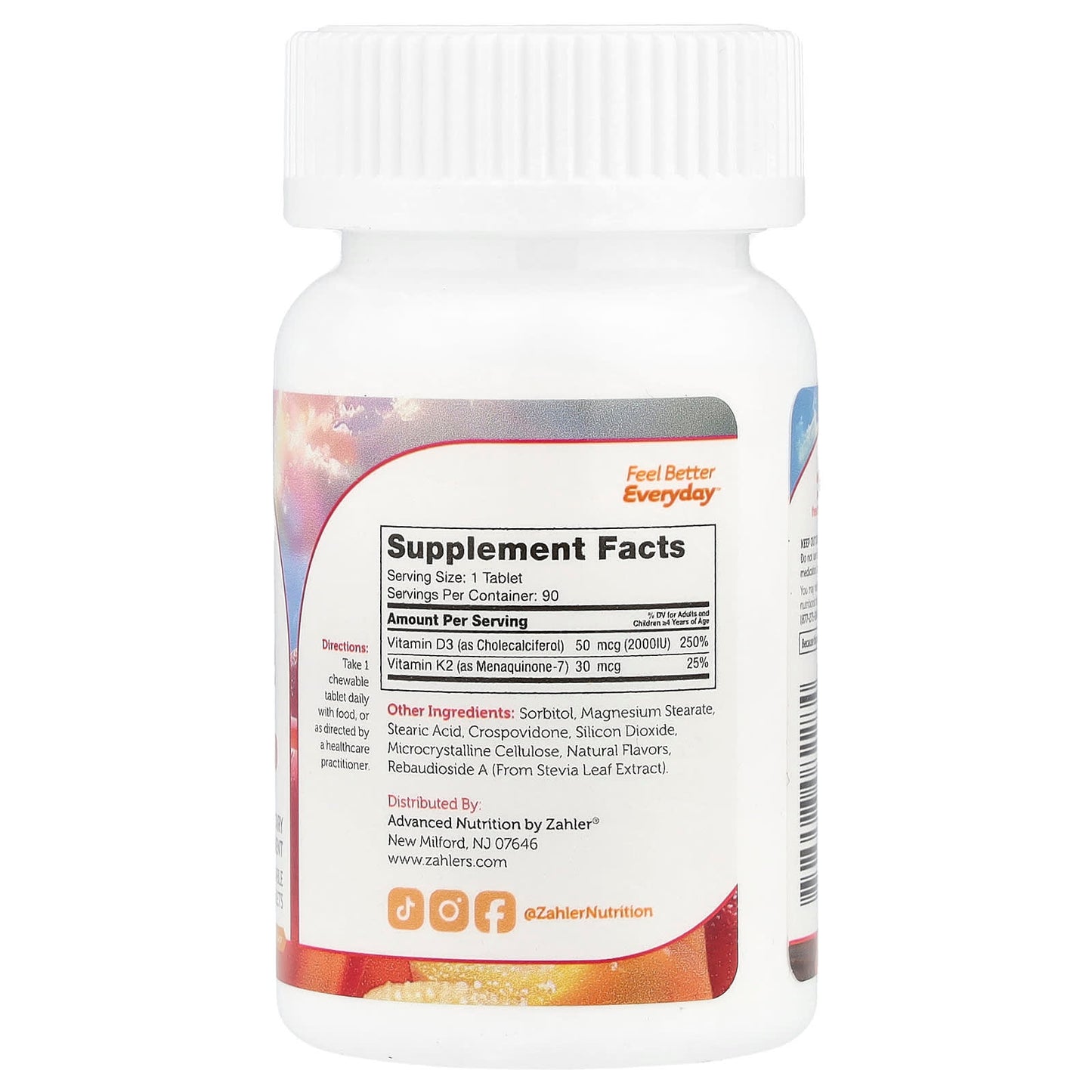 Zahler, Junior D3 & K2, Peach Apricot , 90 Chewable Tablets - Image 2