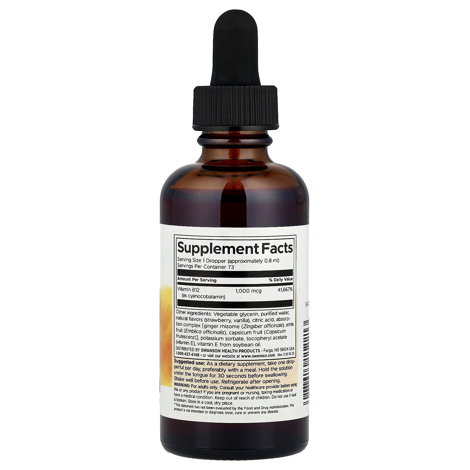Swanson, B12 Cyanocobalamin Liquid, Strawberry, 2 fl oz (59 ml) (1,000 mcg per Serving) - Image 2